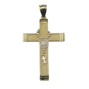 14 Karat Yellow and White Gold Cross and Rosary Bead Pendant #16753